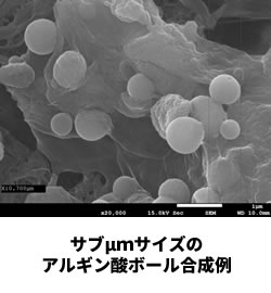 サブμｍサイズのアルギン酸ボール合成例
